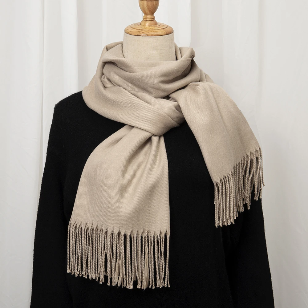 250g Fashion Solid Cashmere Scarf Women Winter Hijabs Tassels Long Lady Shawls Cashmere Pashmina Bandana Scarves Wraps Echarpe