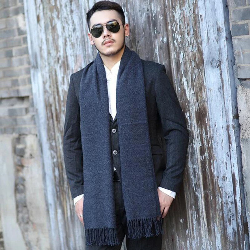 200*70cm Men Solid Black cashmere thicken shaw cashmere scarves with tassel man winter warm scarf male outdoors supplies