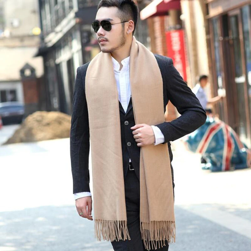 200*70cm Men Solid Black cashmere thicken shaw cashmere scarves with tassel man winter warm scarf male outdoors supplies