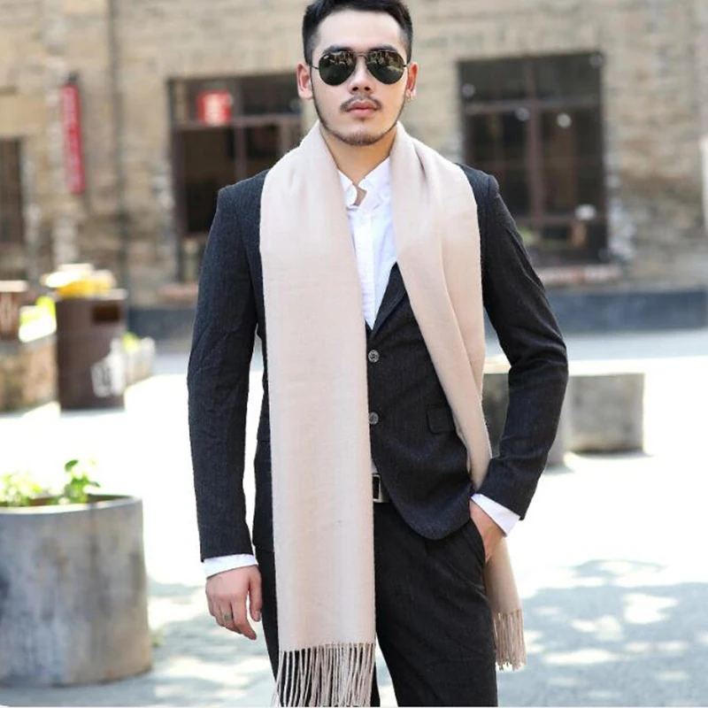 200*70cm Men Solid Black cashmere thicken shaw cashmere scarves with tassel man winter warm scarf male outdoors supplies