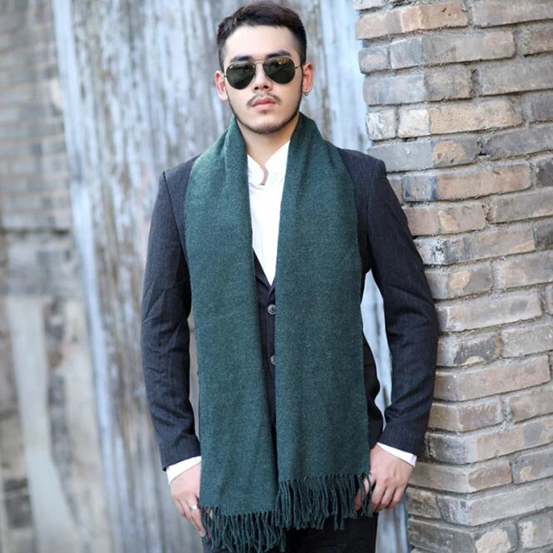 200*70cm Men Solid Black cashmere thicken shaw cashmere scarves with tassel man winter warm scarf male outdoors supplies