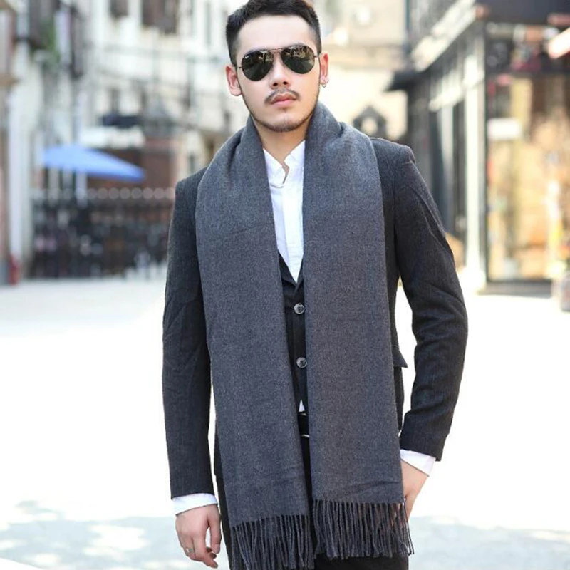 200*70cm Men Solid Black cashmere thicken shaw cashmere scarves with tassel man winter warm scarf male outdoors supplies