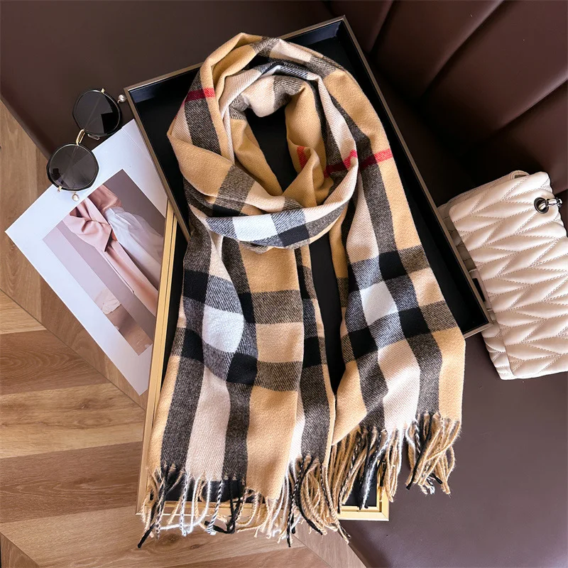 New Luxury Brand Women Cashmere Scarves Lady Winter Warm Soft Pashmina Shawls Wraps Female Plaid Knitted Long Scarf for Women