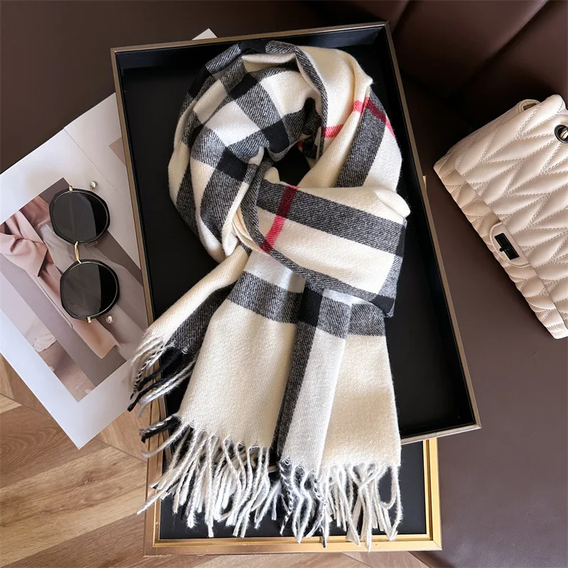 New Luxury Brand Women Cashmere Scarves Lady Winter Warm Soft Pashmina Shawls Wraps Female Plaid Knitted Long Scarf for Women