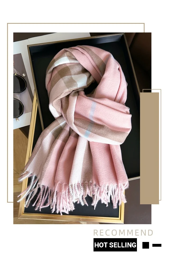 New Luxury Brand Women Cashmere Scarves Lady Winter Warm Soft Pashmina Shawls Wraps Female Plaid Knitted Long Scarf for Women