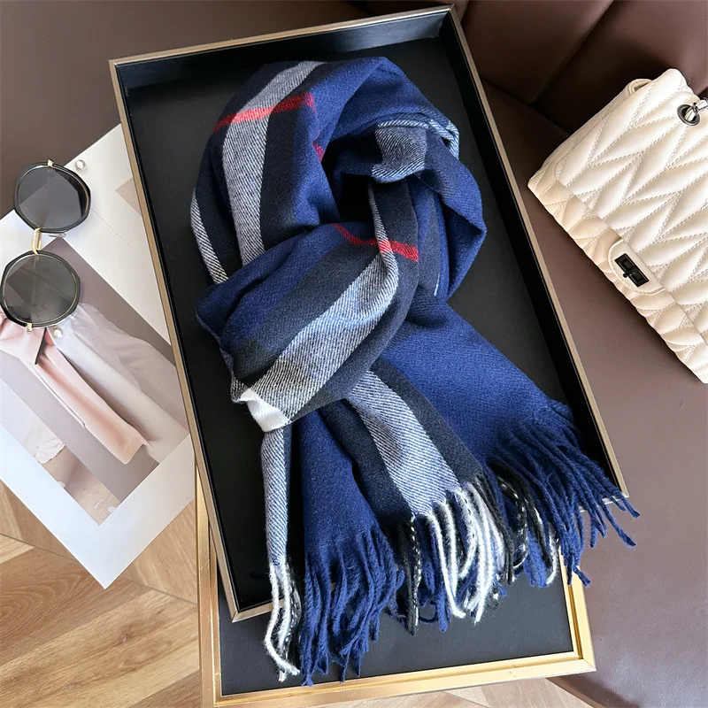 New Luxury Brand Women Cashmere Scarves Lady Winter Warm Soft Pashmina Shawls Wraps Female Plaid Knitted Long Scarf for Women