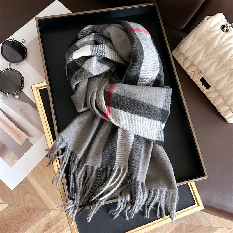 New Luxury Brand Women Cashmere Scarves Lady Winter Warm Soft Pashmina Shawls Wraps Female Plaid Knitted Long Scarf for Women