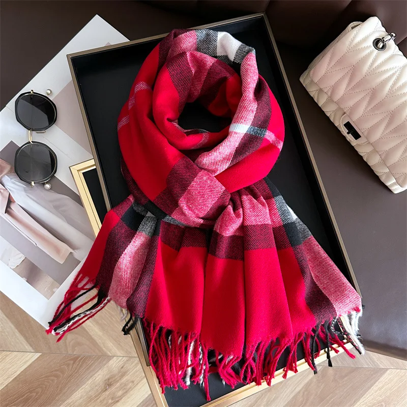 New Luxury Brand Women Cashmere Scarves Lady Winter Warm Soft Pashmina Shawls Wraps Female Plaid Knitted Long Scarf for Women