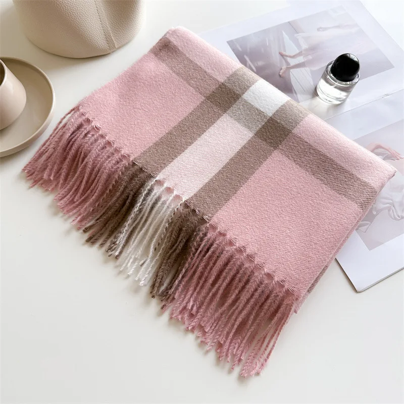 New Luxury Brand Women Cashmere Scarves Lady Winter Warm Soft Pashmina Shawls Wraps Female Plaid Knitted Long Scarf for Women