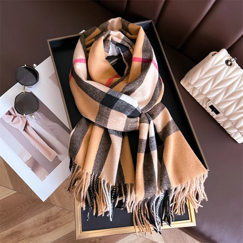 New Luxury Brand Women Cashmere Scarves Lady Winter Warm Soft Pashmina Shawls Wraps Female Plaid Knitted Long Scarf for Women