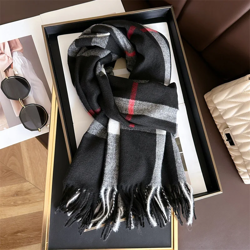 New Luxury Brand Women Cashmere Scarves Lady Winter Warm Soft Pashmina Shawls Wraps Female Plaid Knitted Long Scarf for Women