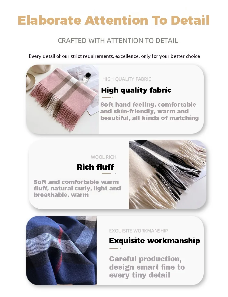 New Luxury Brand Women Cashmere Scarves Lady Winter Warm Soft Pashmina Shawls Wraps Female Plaid Knitted Long Scarf for Women