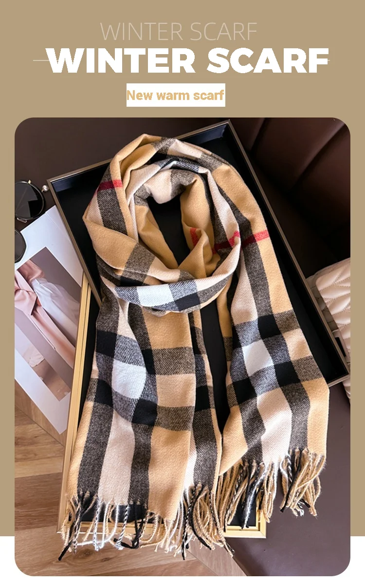 New Luxury Brand Women Cashmere Scarves Lady Winter Warm Soft Pashmina Shawls Wraps Female Plaid Knitted Long Scarf for Women