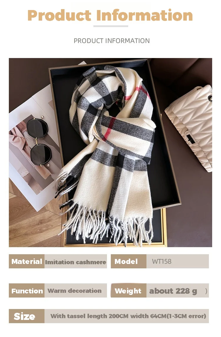 New Luxury Brand Women Cashmere Scarves Lady Winter Warm Soft Pashmina Shawls Wraps Female Plaid Knitted Long Scarf for Women