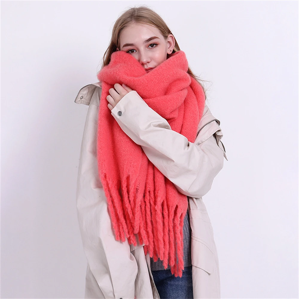 High Quality Cashmere Scarf Women Winter Thick Soft Pashmina Shawls Wraps Solid Wool Blanket Long Tassel Female Foulard Scarves