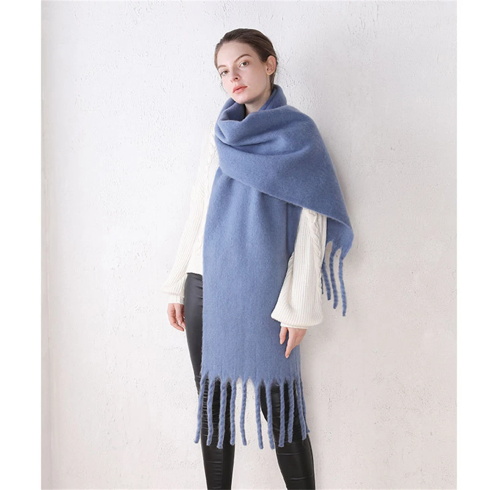 High Quality Cashmere Scarf Women Winter Thick Soft Pashmina Shawls Wraps Solid Wool Blanket Long Tassel Female Foulard Scarves