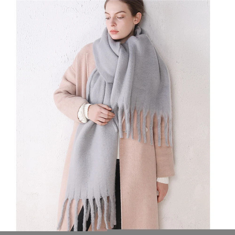 High Quality Cashmere Scarf Women Winter Thick Soft Pashmina Shawls Wraps Solid Wool Blanket Long Tassel Female Foulard Scarves