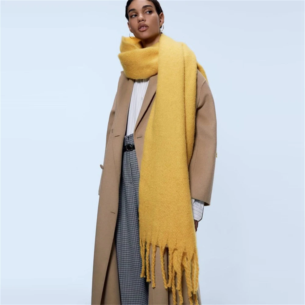 High Quality Cashmere Scarf Women Winter Thick Soft Pashmina Shawls Wraps Solid Wool Blanket Long Tassel Female Foulard Scarves