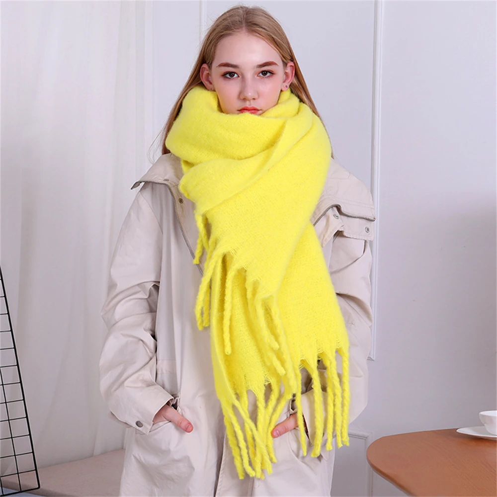 High Quality Cashmere Scarf Women Winter Thick Soft Pashmina Shawls Wraps Solid Wool Blanket Long Tassel Female Foulard Scarves