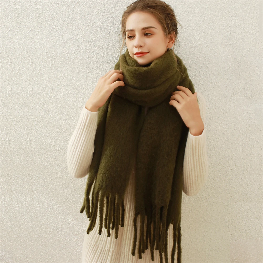 High Quality Cashmere Scarf Women Winter Thick Soft Pashmina Shawls Wraps Solid Wool Blanket Long Tassel Female Foulard Scarves