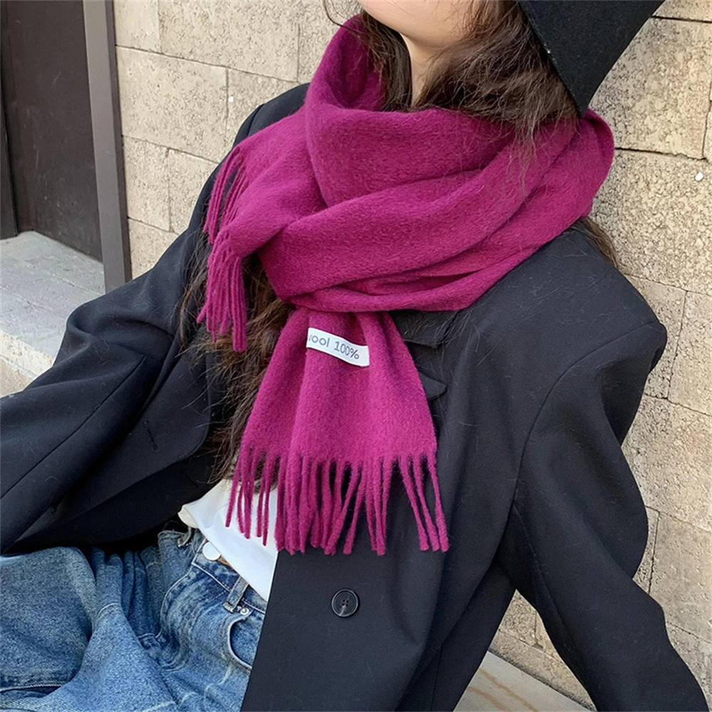 Solid Color Warm Cashmere Scarf Women‘s Luxury Thick Shawl Wraps Winter Long Tassel Muffler Pashminas Para Mujer Accessories