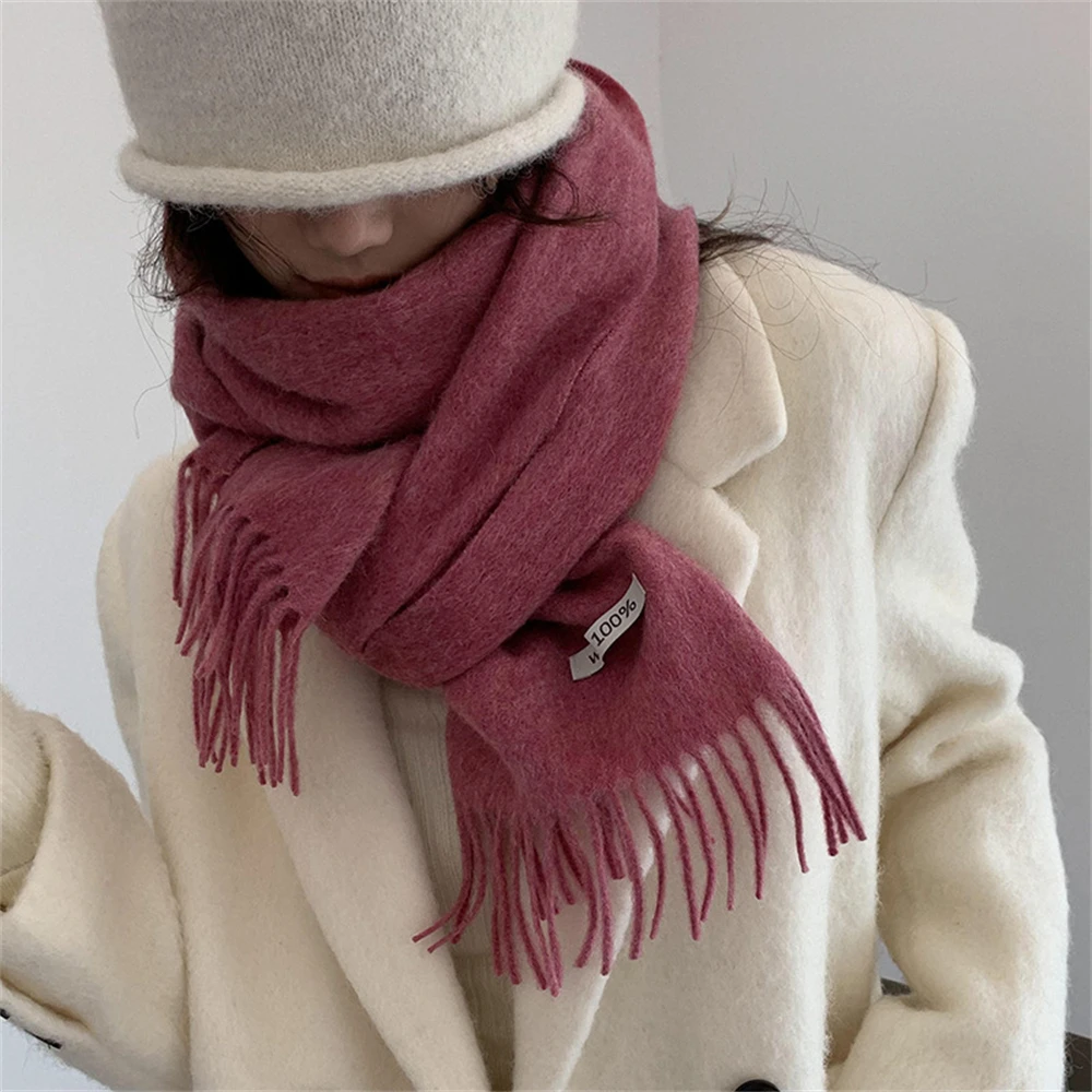 Solid Color Warm Cashmere Scarf Women‘s Luxury Thick Shawl Wraps Winter Long Tassel Muffler Pashminas Para Mujer Accessories