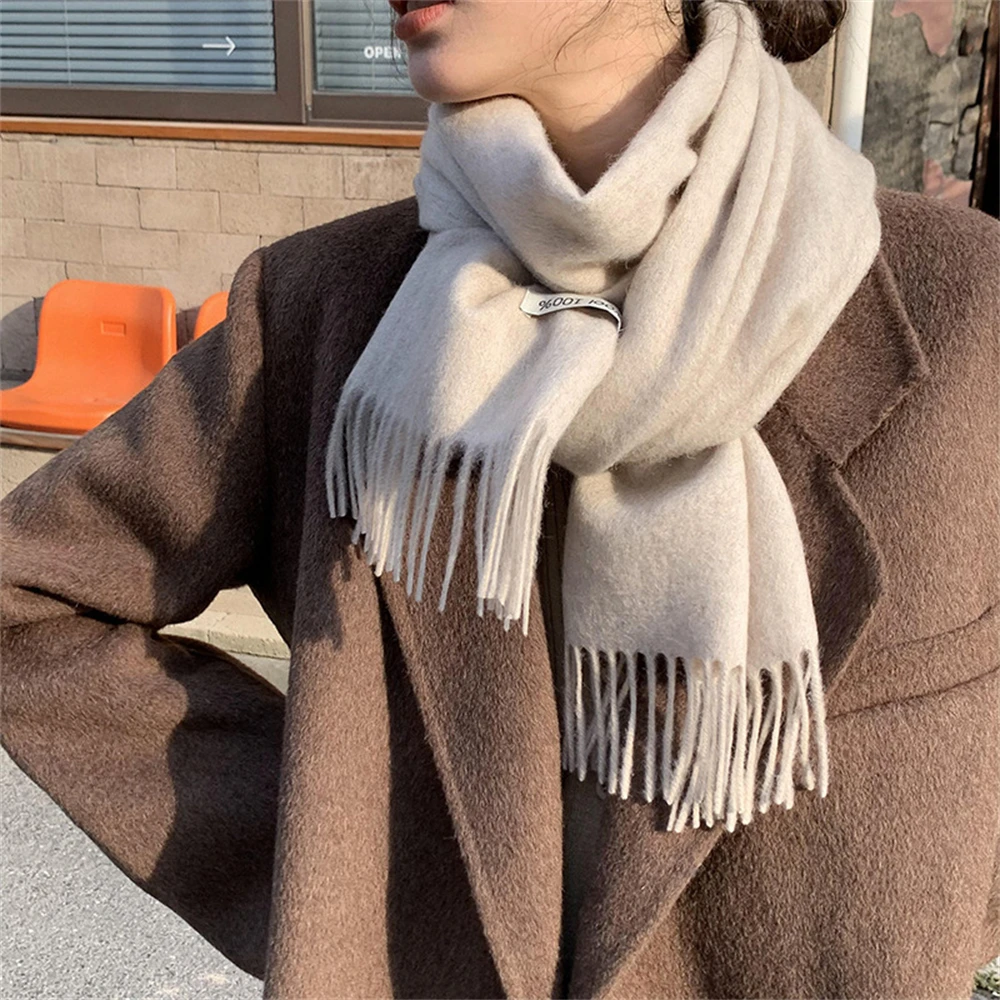 Solid Color Warm Cashmere Scarf Women‘s Luxury Thick Shawl Wraps Winter Long Tassel Muffler Pashminas Para Mujer Accessories