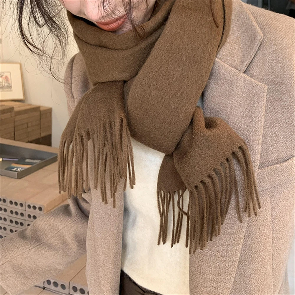 Solid Color Warm Cashmere Scarf Women‘s Luxury Thick Shawl Wraps Winter Long Tassel Muffler Pashminas Para Mujer Accessories