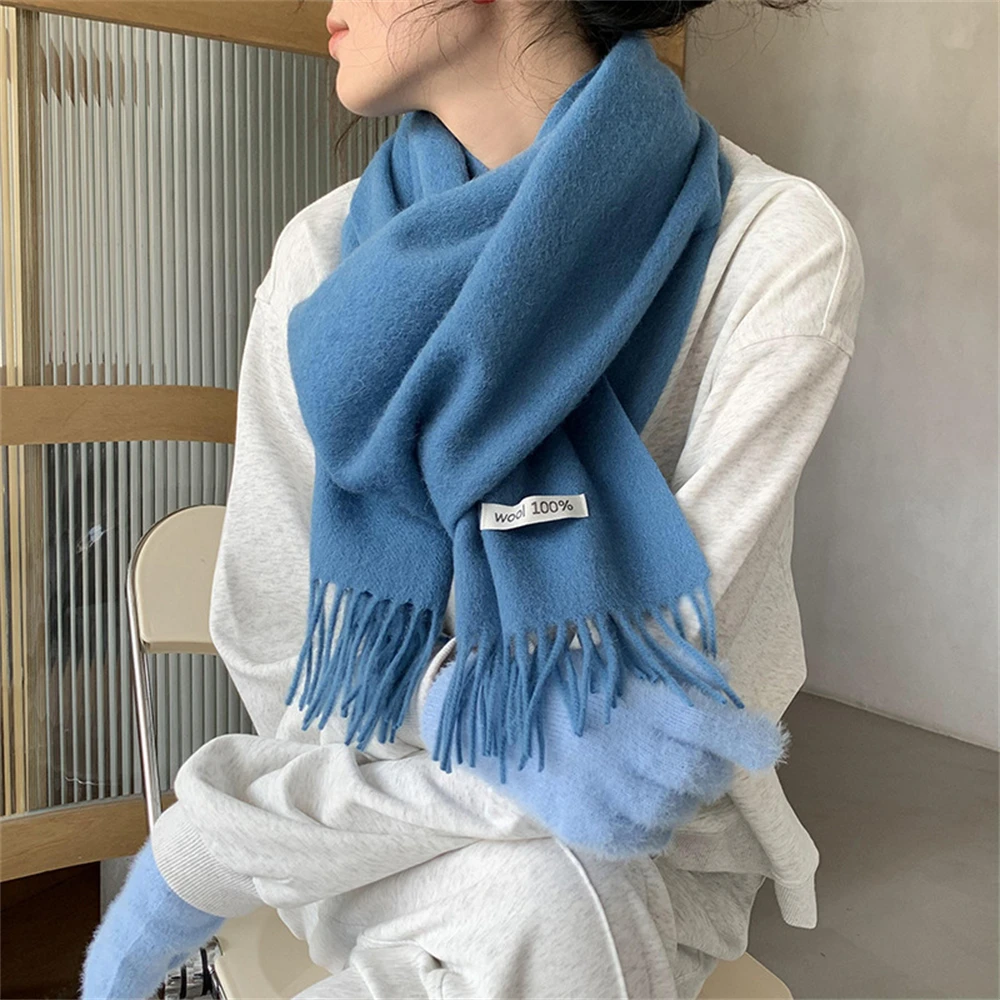 Solid Color Warm Cashmere Scarf Women‘s Luxury Thick Shawl Wraps Winter Long Tassel Muffler Pashminas Para Mujer Accessories