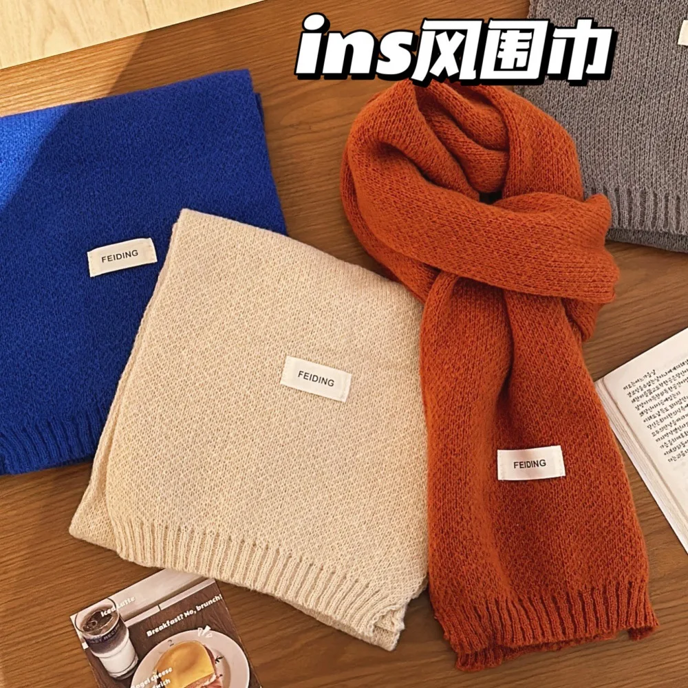 Winter Wool Scarf Men Women Autumn Solid Color Cashmere Scarf Classic Couple Muffler Simple Warm Versatile Kintted Scarf