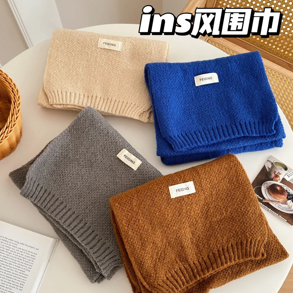 Winter Wool Scarf Men Women Autumn Solid Color Cashmere Scarf Classic Couple Muffler Simple Warm Versatile Kintted Scarf