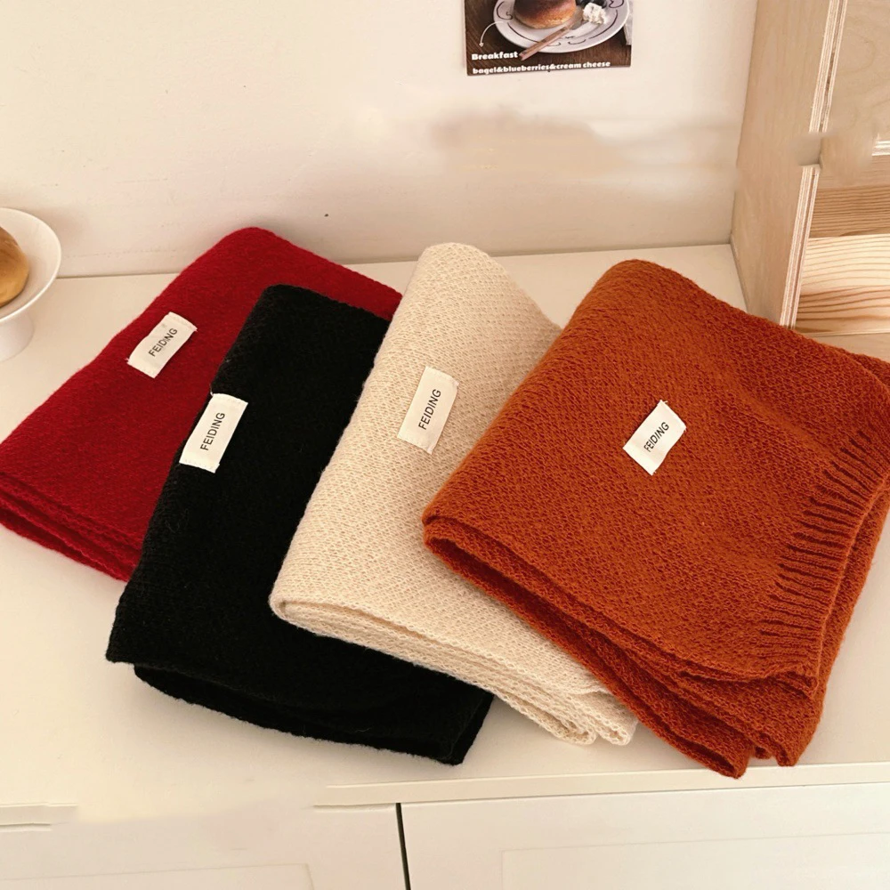 Winter Wool Scarf Men Women Autumn Solid Color Cashmere Scarf Classic Couple Muffler Simple Warm Versatile Kintted Scarf