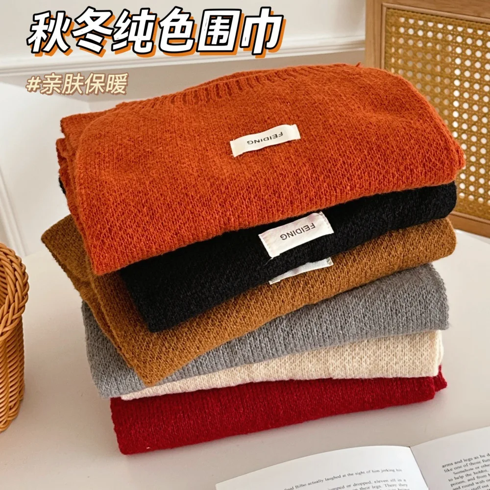 Winter Wool Scarf Men Women Autumn Solid Color Cashmere Scarf Classic Couple Muffler Simple Warm Versatile Kintted Scarf