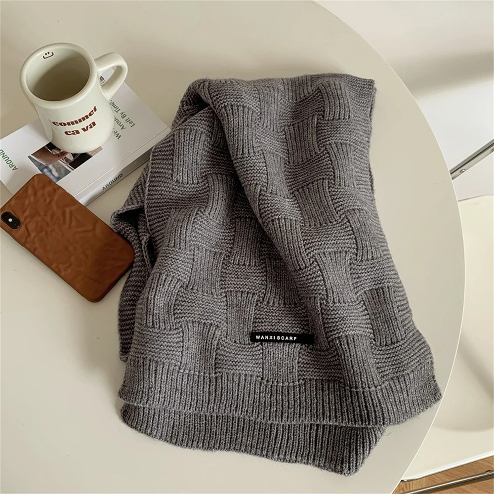 Retro Green Knitted Scarf High Quality Winter Warm Wool Scarves Luxury Women's Cashmere Shawls Wraps Men's Rib Bandana Pashmina