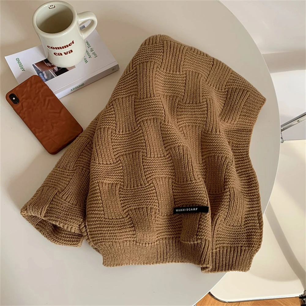 Retro Green Knitted Scarf High Quality Winter Warm Wool Scarves Luxury Women's Cashmere Shawls Wraps Men's Rib Bandana Pashmina