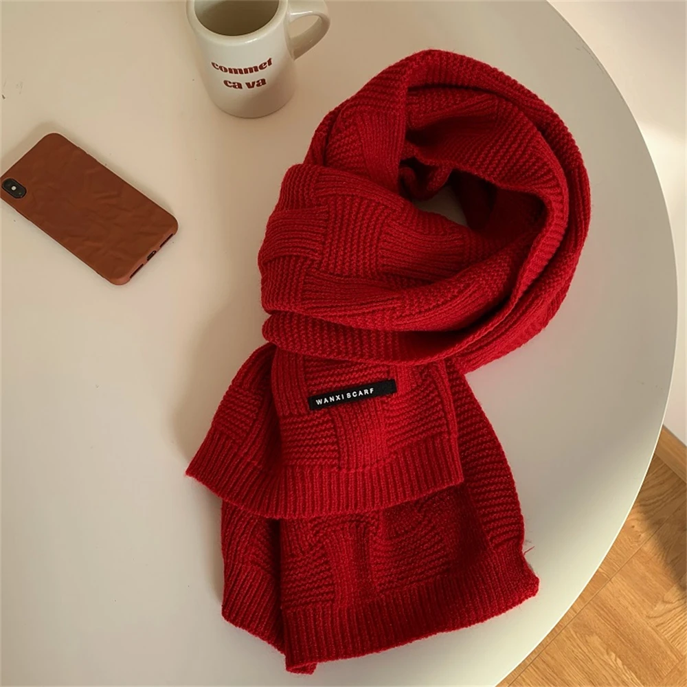 Retro Green Knitted Scarf High Quality Winter Warm Wool Scarves Luxury Women's Cashmere Shawls Wraps Men's Rib Bandana Pashmina