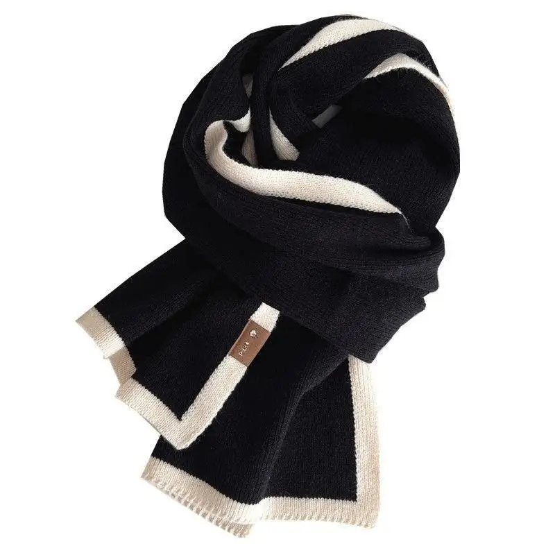 Designer Wool Scarf Women Luxury Winter Knit Cashmere Thick Head Wraps Soft Patchwork Warm Scarves Shawls Echarpe Femme Hiver