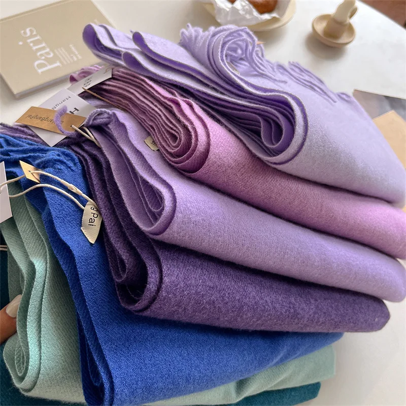 Luxury Winter Wool Scarf Women Cashmere Warm Pashmina Brand Foulard Female Shawls Wraps Thick Soft Bufanda Scarves Stole 2024