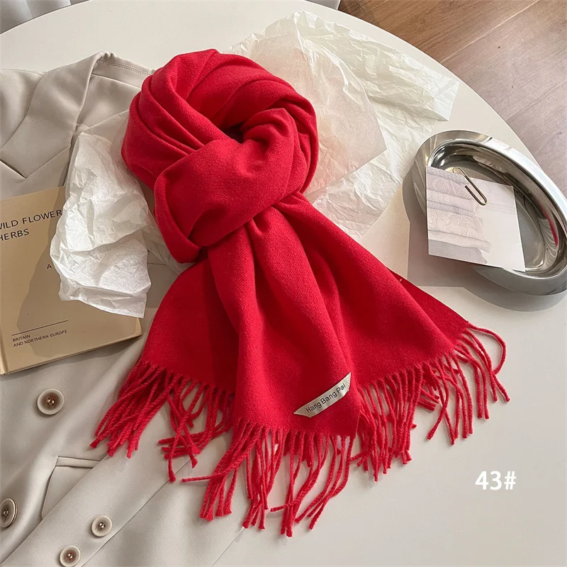 Luxury Winter Wool Scarf Women Cashmere Warm Pashmina Brand Foulard Female Shawls Wraps Thick Soft Bufanda Scarves Stole 2024