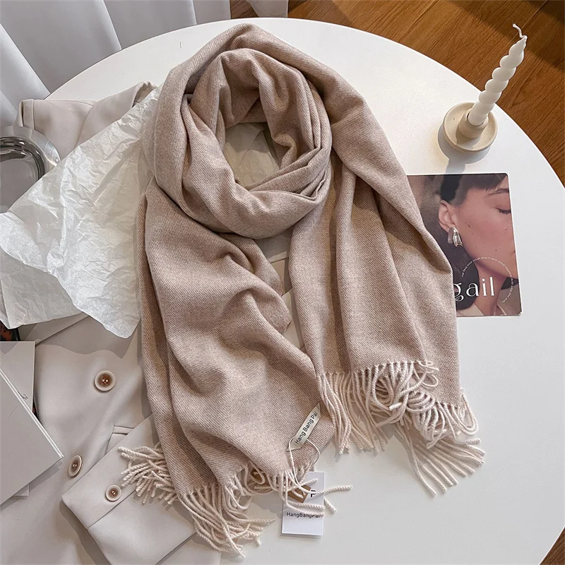 Luxury Winter Wool Scarf Women Cashmere Warm Pashmina Brand Foulard Female Shawls Wraps Thick Soft Bufanda Scarves Stole 2024