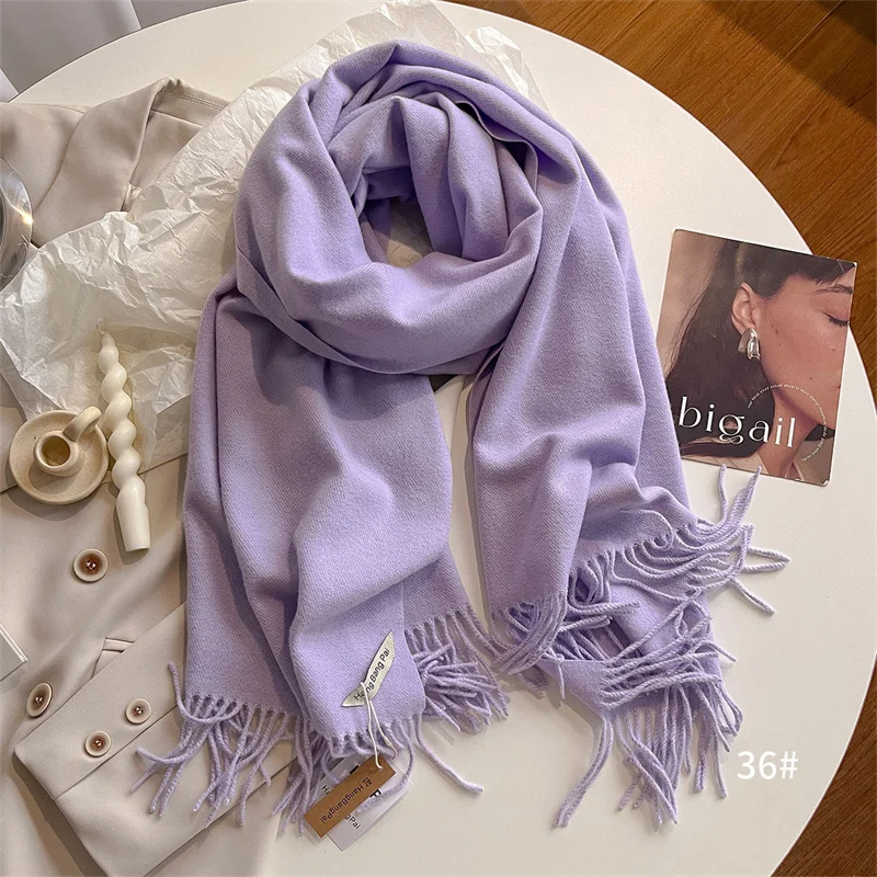 Luxury Winter Wool Scarf Women Cashmere Warm Pashmina Brand Foulard Female Shawls Wraps Thick Soft Bufanda Scarves Stole 2024