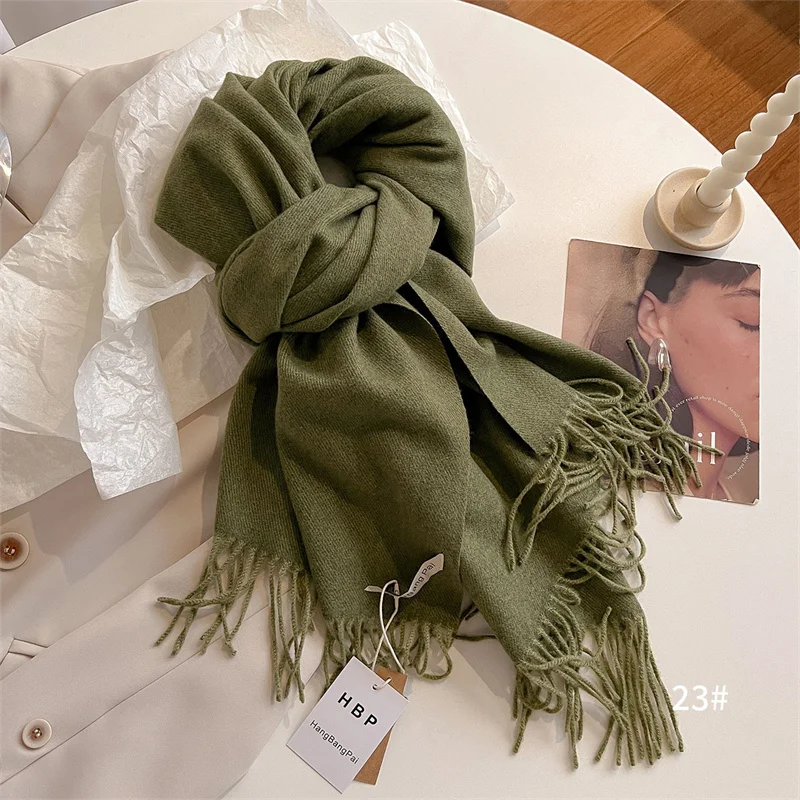 Luxury Winter Wool Scarf Women Cashmere Warm Pashmina Brand Foulard Female Shawls Wraps Thick Soft Bufanda Scarves Stole 2024