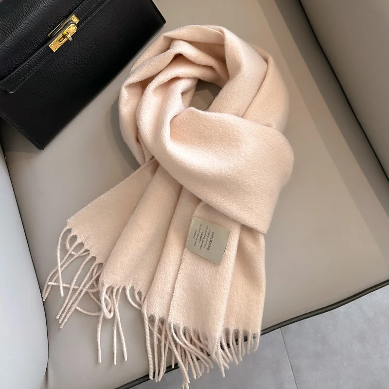 100% Wool Winter Scarf For Women Long Warm Cashmere Scarves Hijab Solid Lady Shawl Wrap Female Pashmina Bandana Head Scarfs New