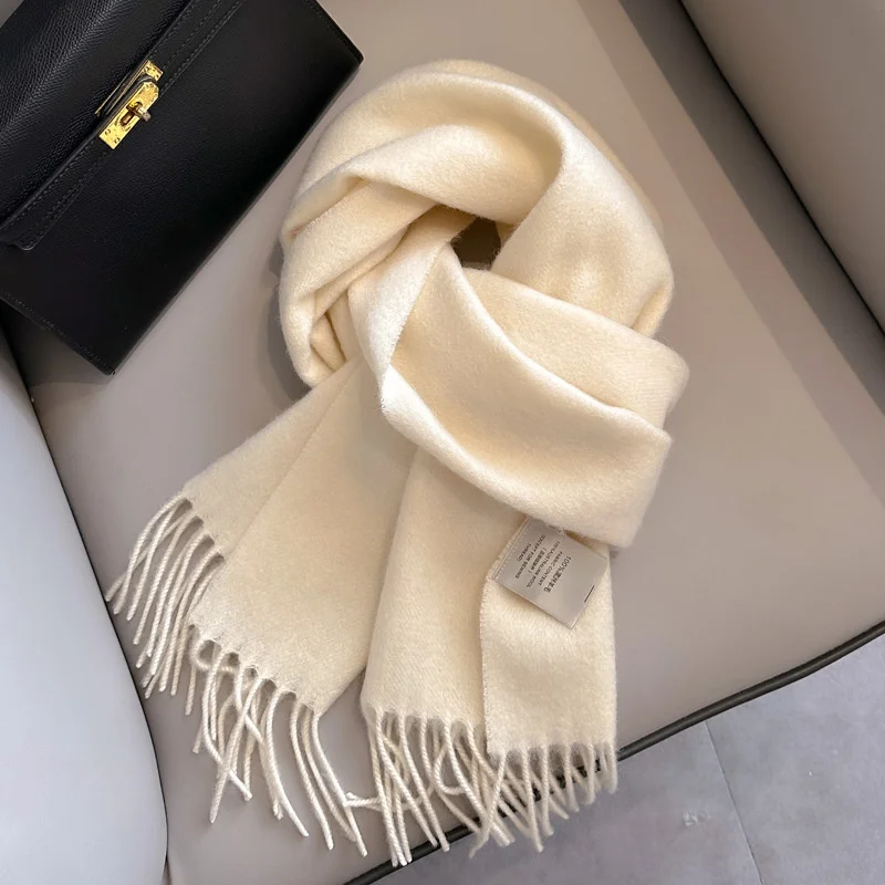 100% Wool Winter Scarf For Women Long Warm Cashmere Scarves Hijab Solid Lady Shawl Wrap Female Pashmina Bandana Head Scarfs New