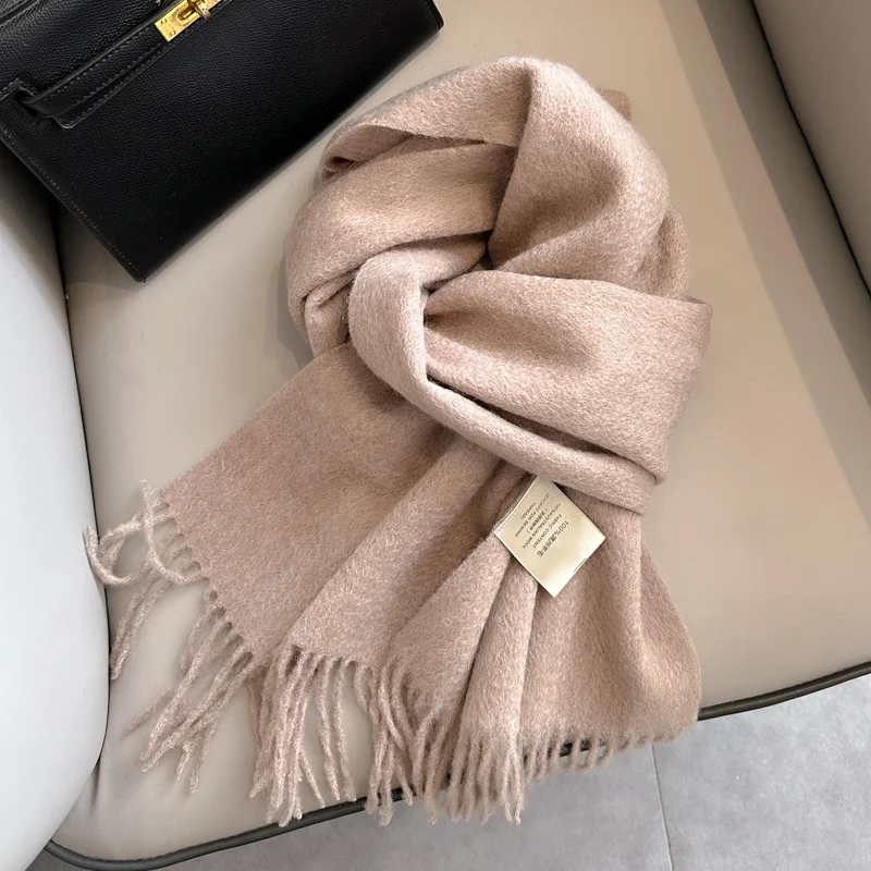 100% Wool Winter Scarf For Women Long Warm Cashmere Scarves Hijab Solid Lady Shawl Wrap Female Pashmina Bandana Head Scarfs New