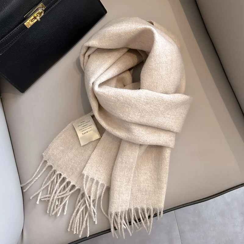 100% Wool Winter Scarf For Women Long Warm Cashmere Scarves Hijab Solid Lady Shawl Wrap Female Pashmina Bandana Head Scarfs New