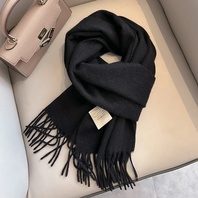 100% Wool Winter Scarf For Women Long Warm Cashmere Scarves Hijab Solid Lady Shawl Wrap Female Pashmina Bandana Head Scarfs New