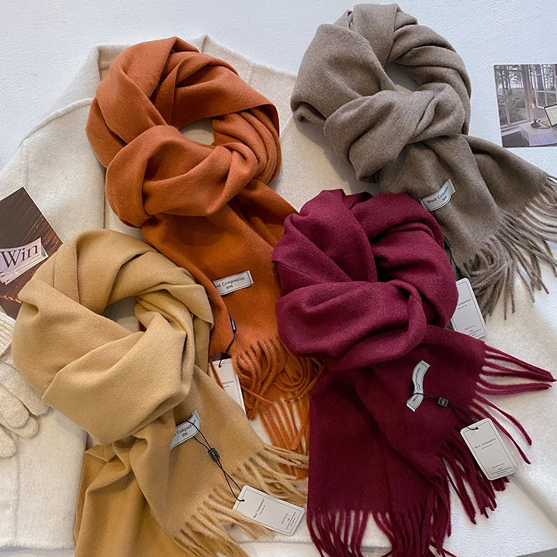 Luxury Winter Wool Scarf Women Cashmere Warm Pashmina Brand Foulard Female Shawls Wraps Thick Soft Bufanda Scarves Stole 2024