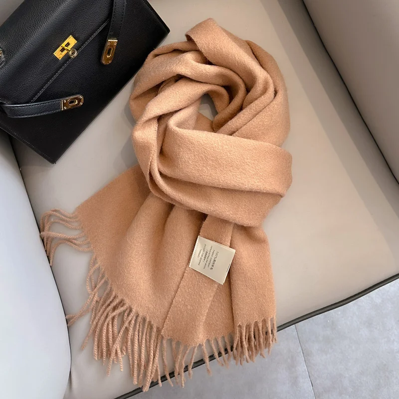 100% Wool Winter Scarf For Women Long Warm Cashmere Scarves Hijab Solid Lady Shawl Wrap Female Pashmina Bandana Head Scarfs New