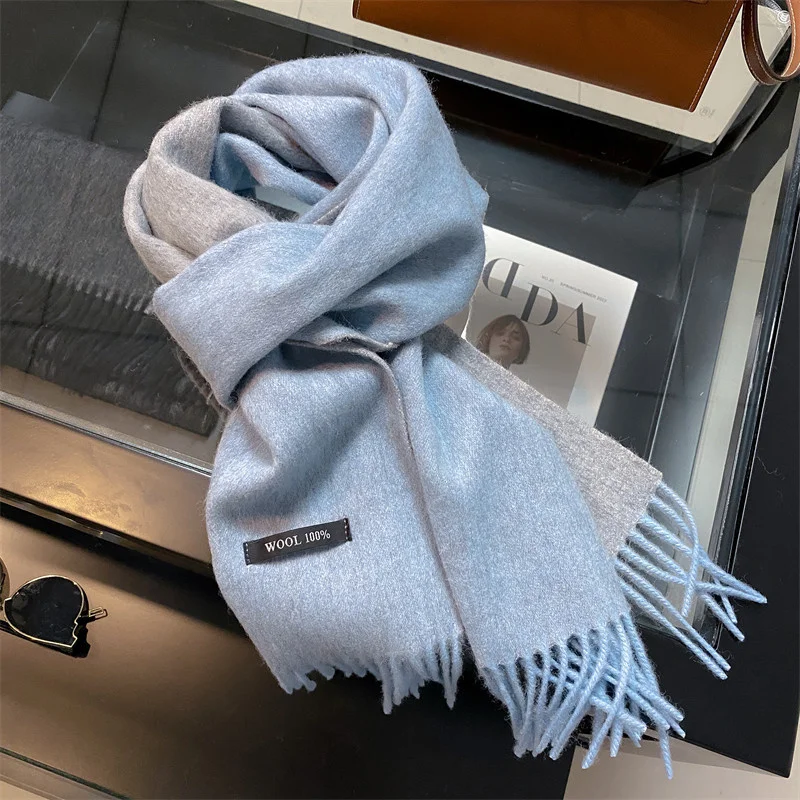 100% Wool Winter Scarf For Women Long Warm Cashmere Scarves Hijab Solid Lady Shawl Wrap Female Pashmina Bandana Head Scarfs NEW